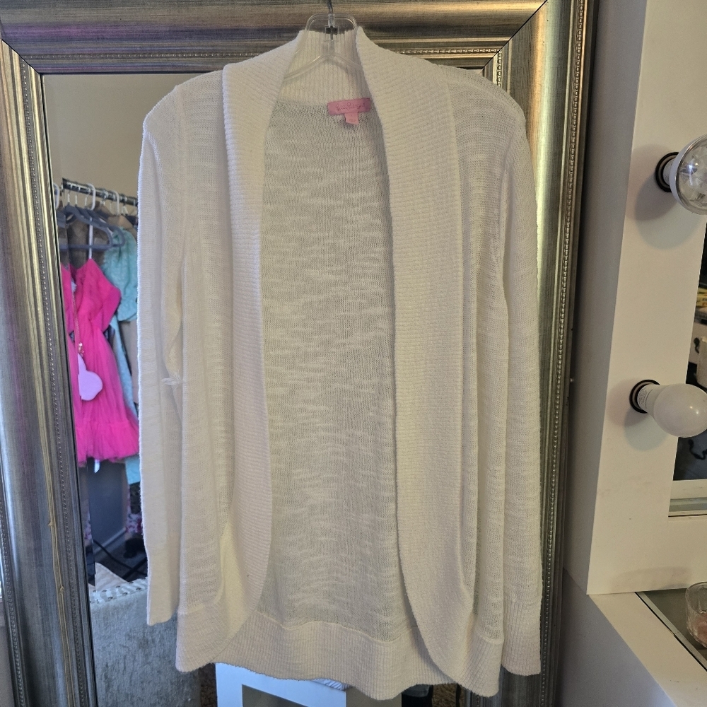 Lilly Pulitzer White Open Front Cardigan Sweater Size Large - Picture 3 of 3